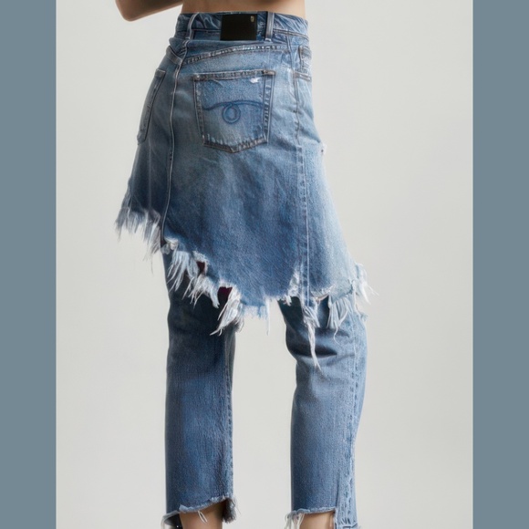 R13 Double Classic Shredded Jasper Skirt Jeans Blue Size 25 - Picture 6 of 12